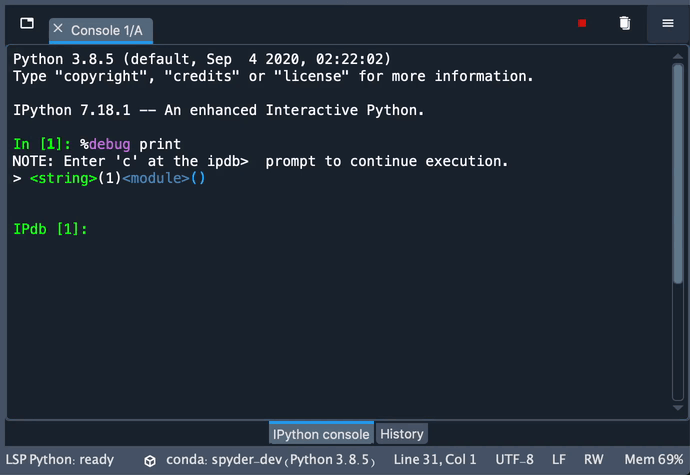Debugger showing matplotlib interactive backend