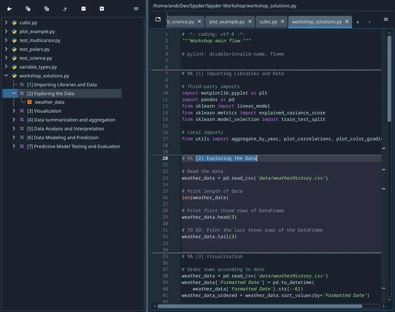 Spyder's Editor pane, showing an example of a code cell