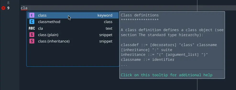 Spyder's Editor pane, showing a code completion example