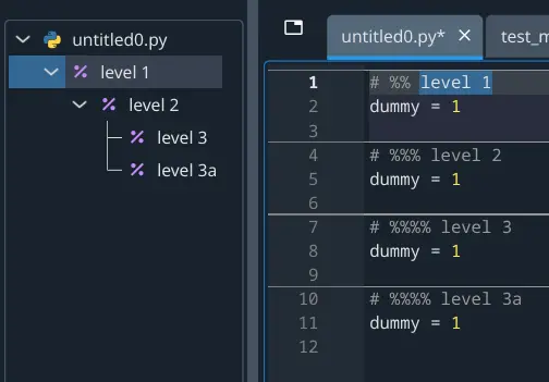 Spyder outline pane, showing an example of sub sections